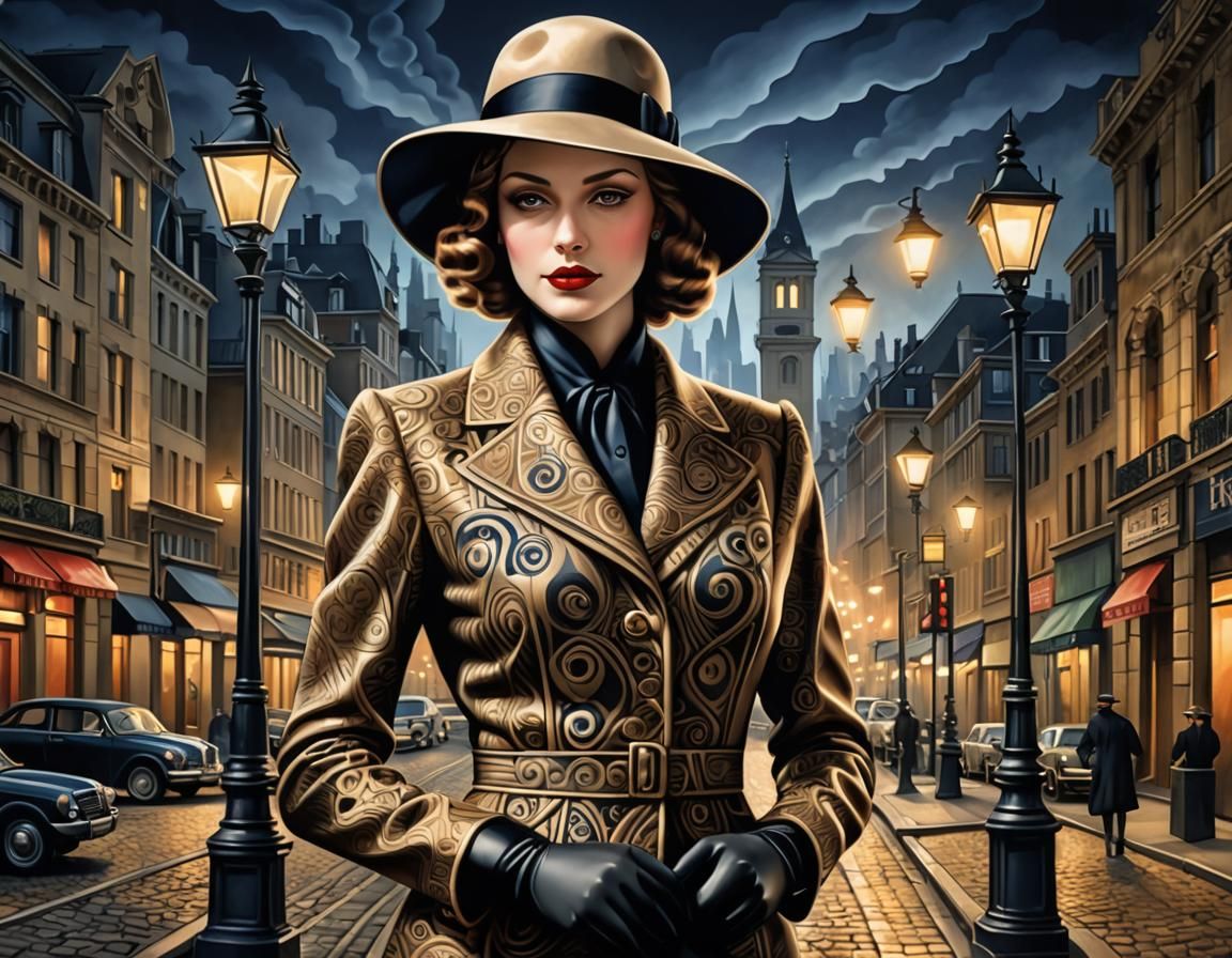 Art Deco Lady with Hat and Gloves