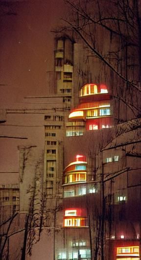 Soviet Buildings in Winter Night Digital Art