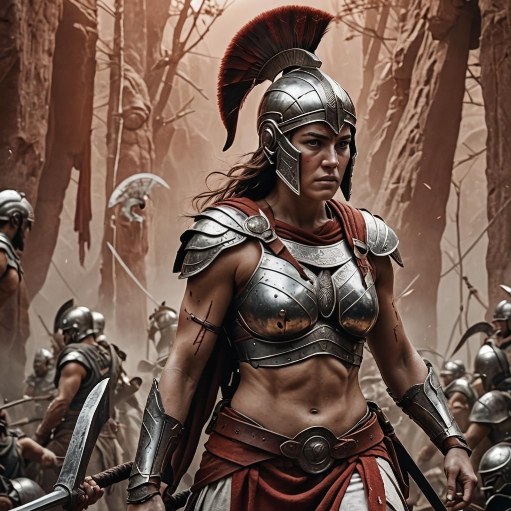 Spartan Warrior Maiden in Hyperrealistic Style