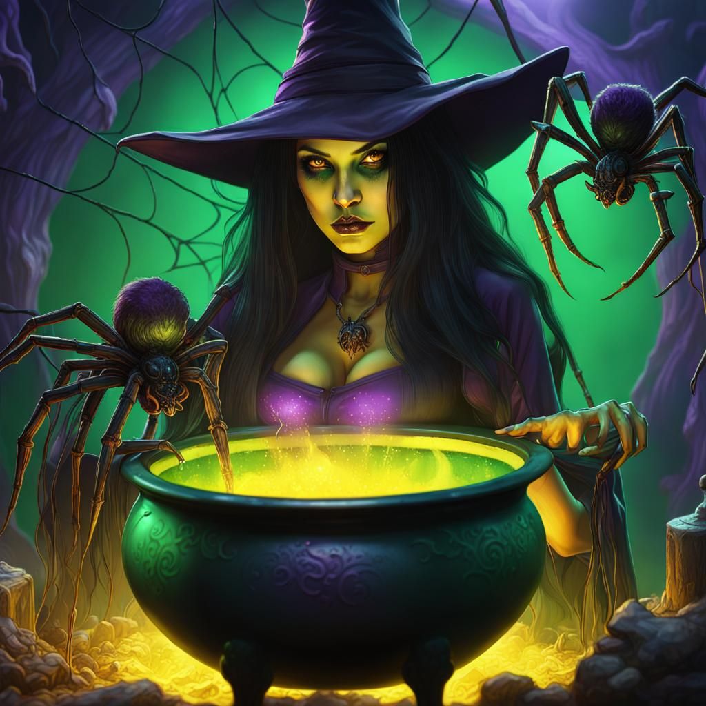 Eerie Centaur Spider Witch in Haunted Scene