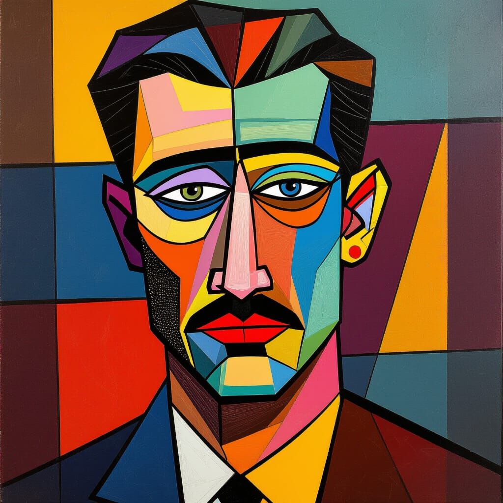 Vibrant Cubist Poster with Art Deco Patterns