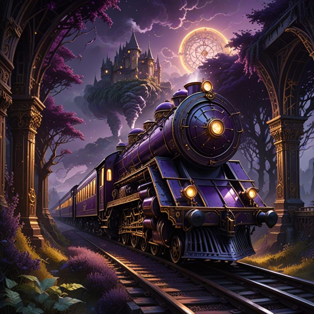 Mystical Train Journey Through Ethereal Fantasy Landscape
