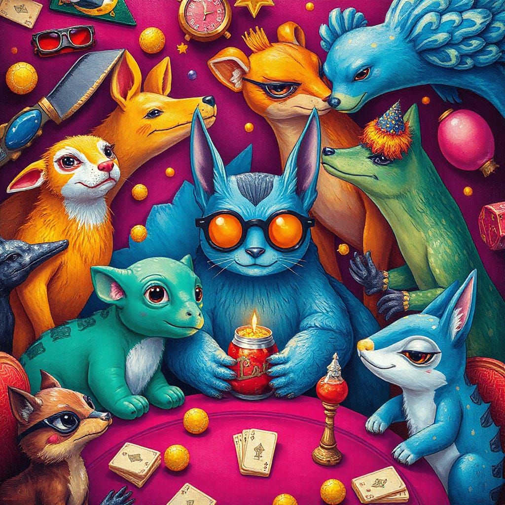 Anthropomorphic Animals Gamble in Dreamlike Casino