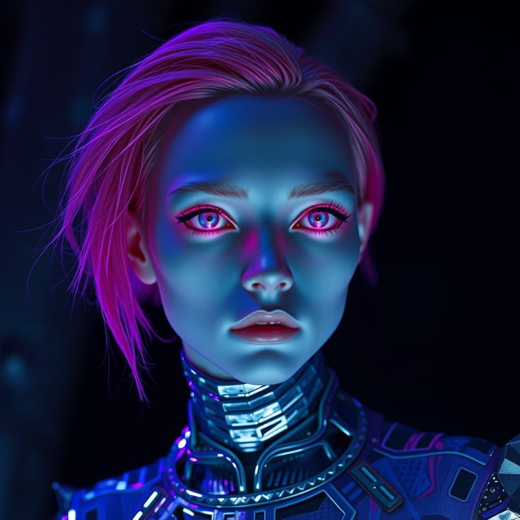 Surreal Figure in Cybernetic, Retro-Glitch Style