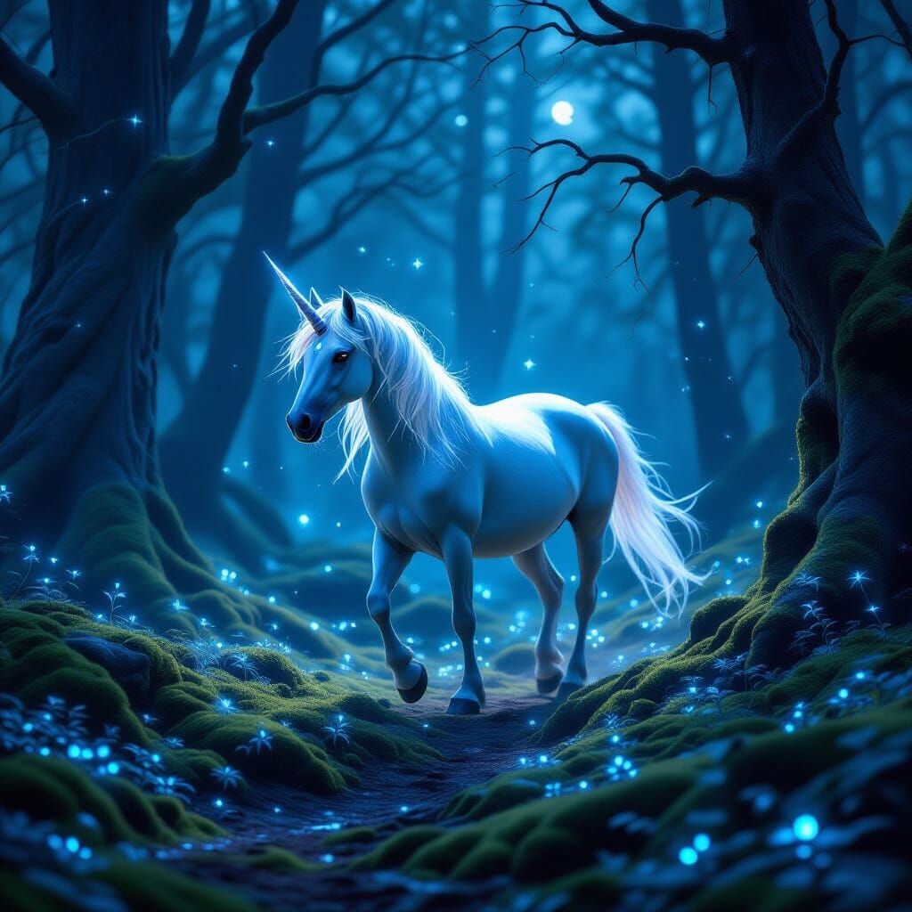 Majestic Starlight Unicorn in Enchanted Forest