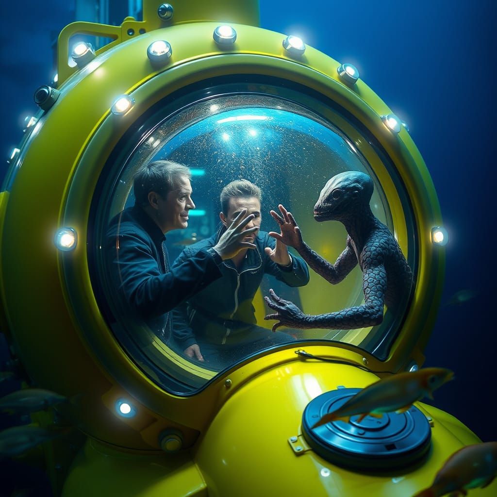 Submarine Encounter with Alien Creatures in Deep Ocean