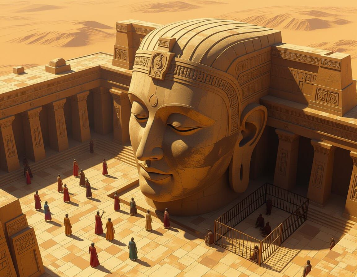 Colossal Statue Hall With Dancing Figures and Captives