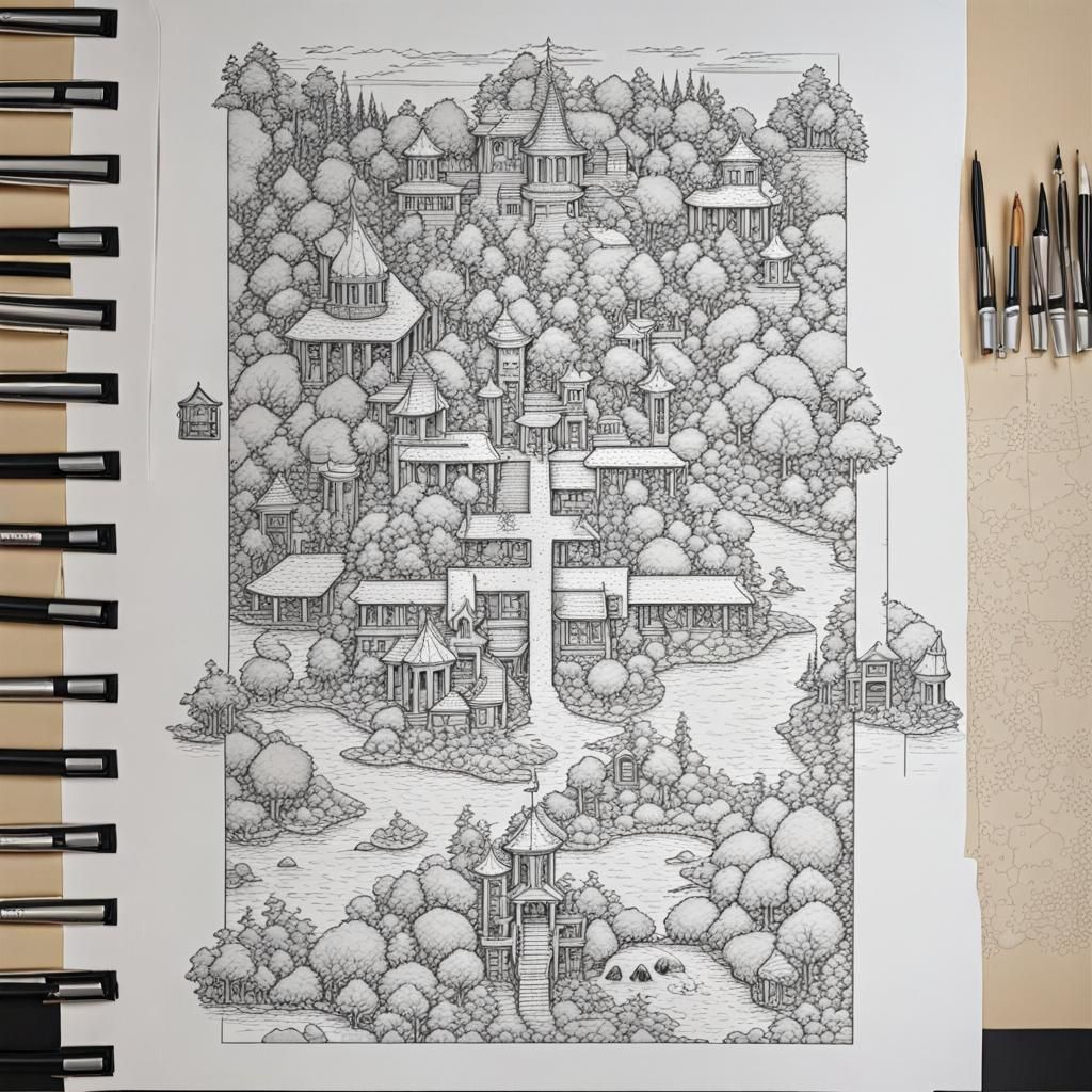 Adventure Game World Map in Pen and Ink