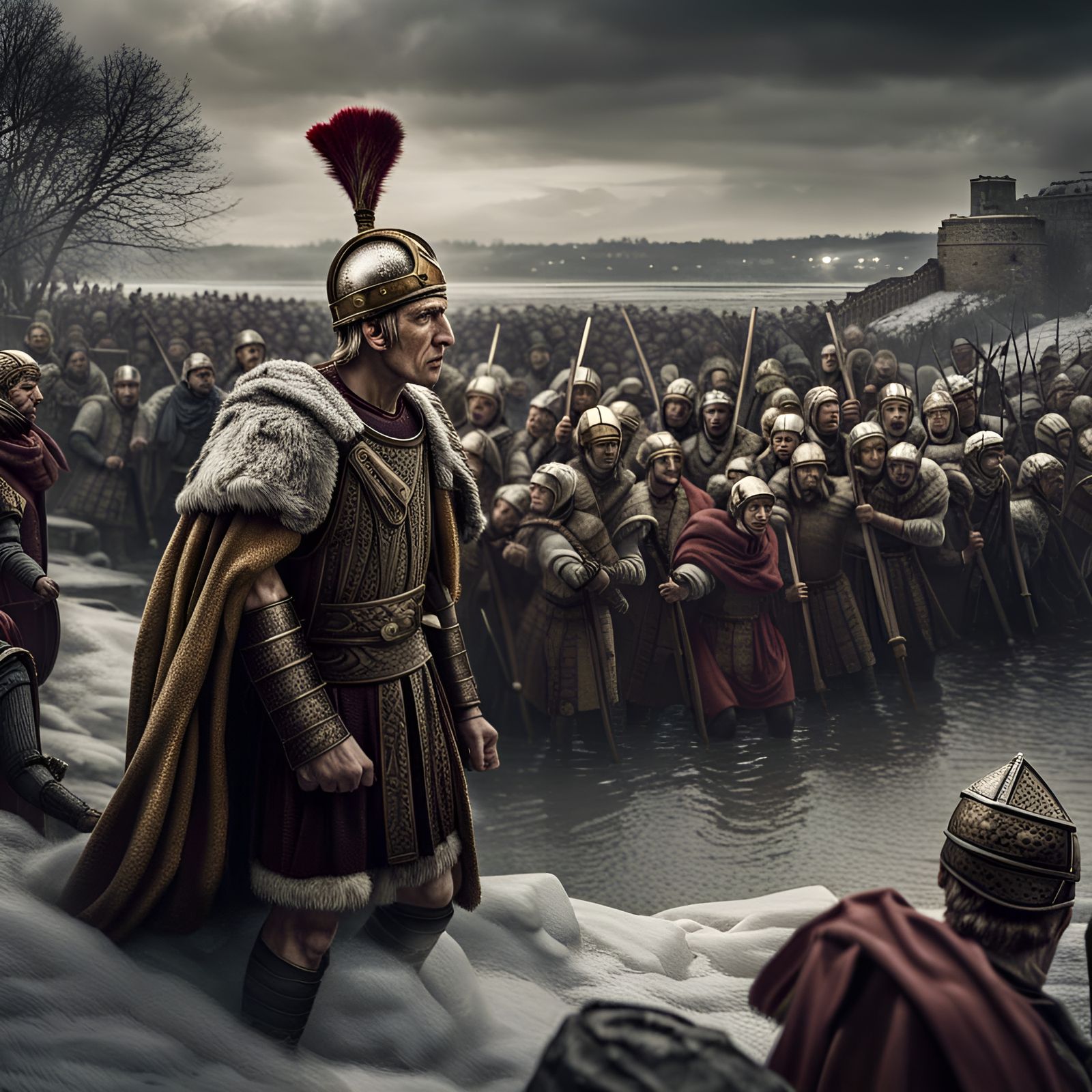 Caesar Watching Barbarians Cross Rhine in Winter