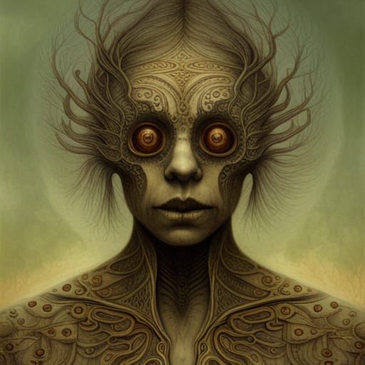 Creepy Steampunk Woman Portrait in Dark Surreal Style