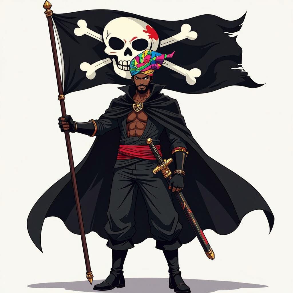 Black Pirate Captain in One Piece Style