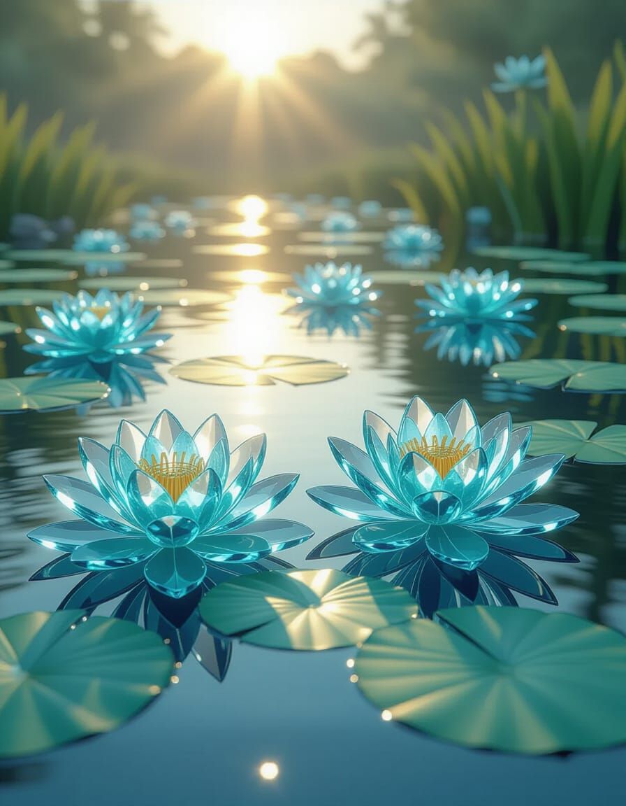 Emerald and Sapphire Crystal Lotus Flowers