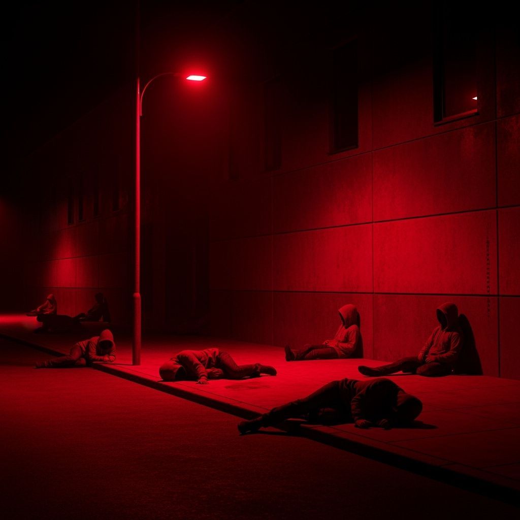 Eerie Red and Black Street Scene in Neo-Noir Style