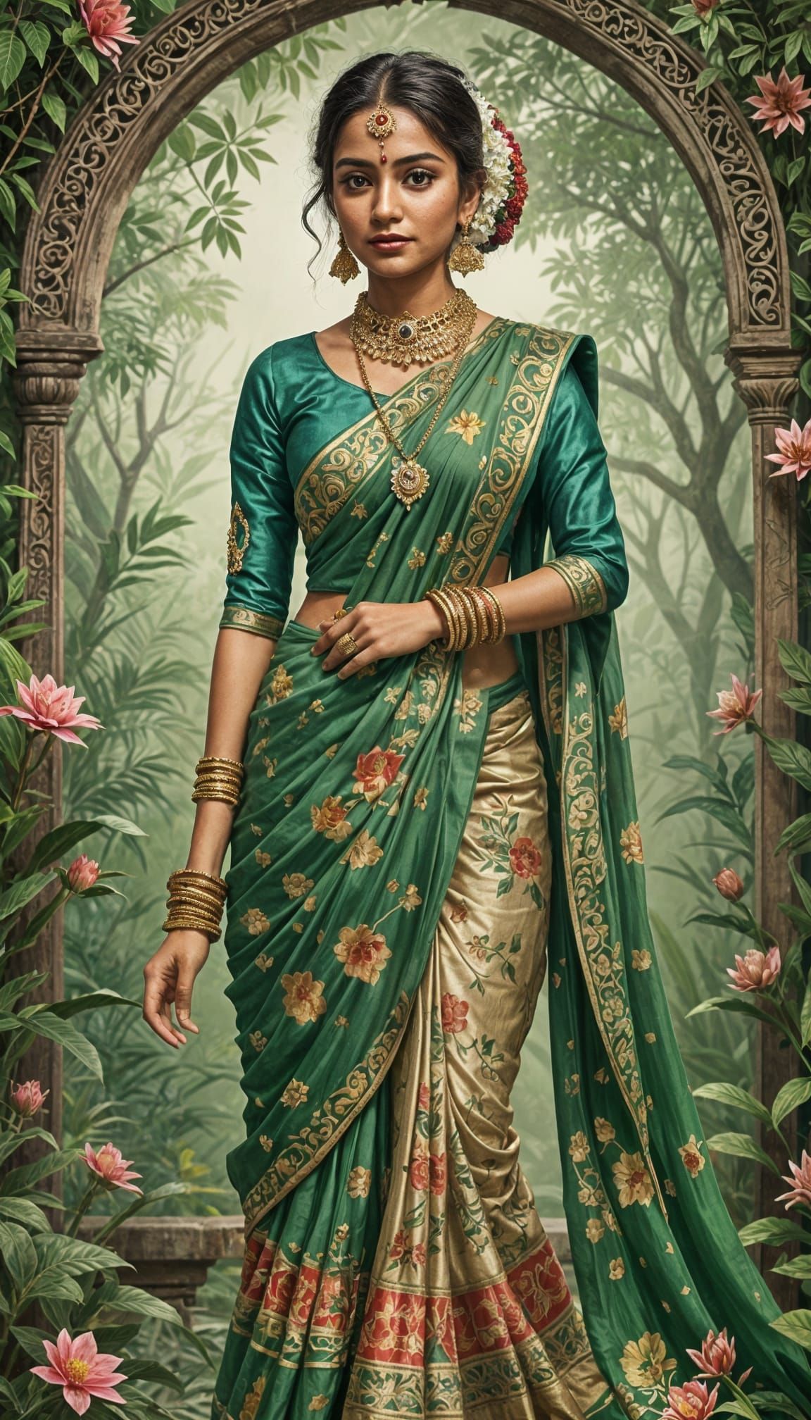 Bengali Woman in Traditional Saree: Hyperdetailed Portrait