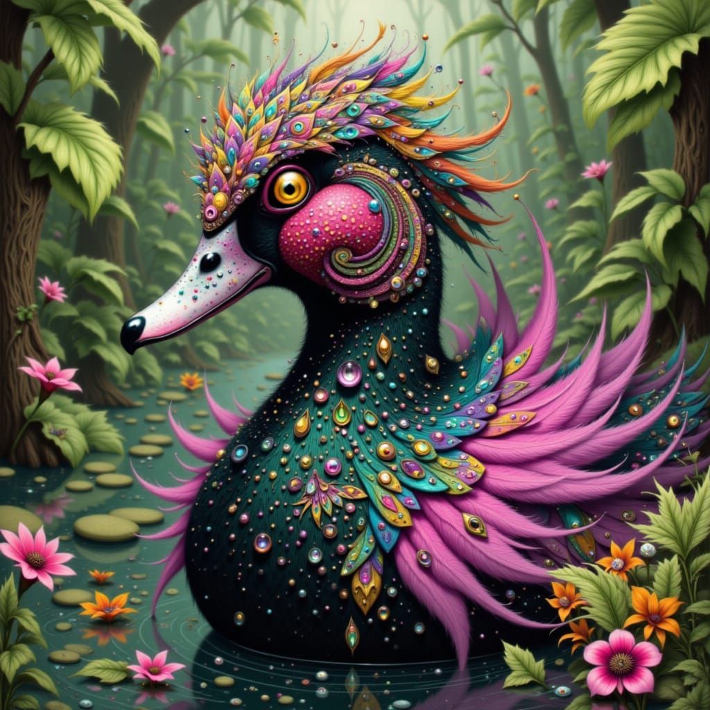 Mardi Gras Duck Portrait in Graffiti Art Style