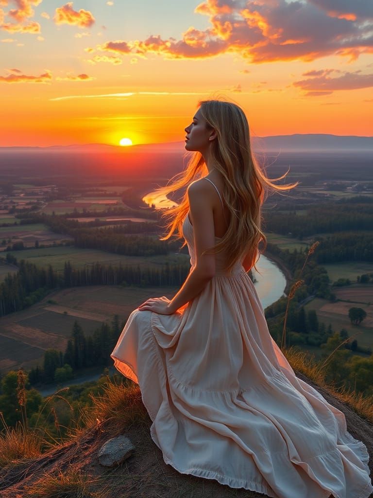 Slavic Girl on Hill, Graffiti and Splash Art Style