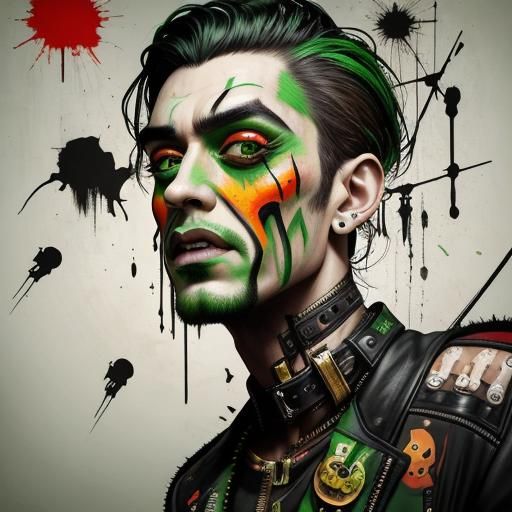 Green Face Cyberpunk Portrait in Surreal Style