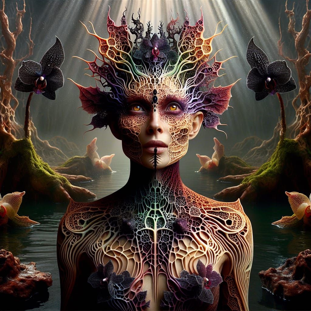 Goddess with Bat-like Fractals in Mysterious Swamp