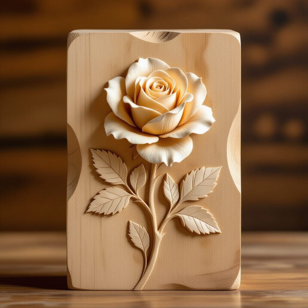 Intricate Rose Wood Carving Sculpture