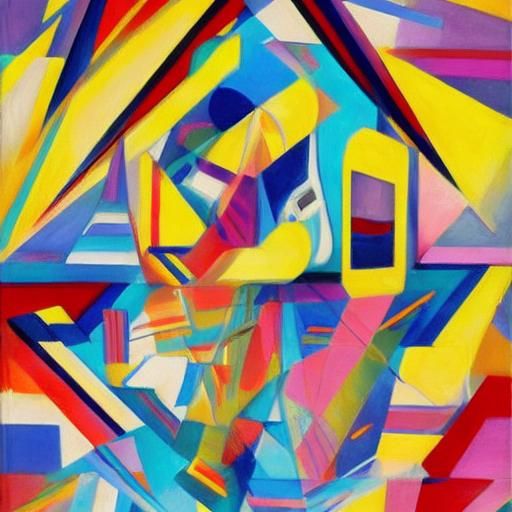 Colorful Expressionistic Watercolor Portrait with Cubist Ele...