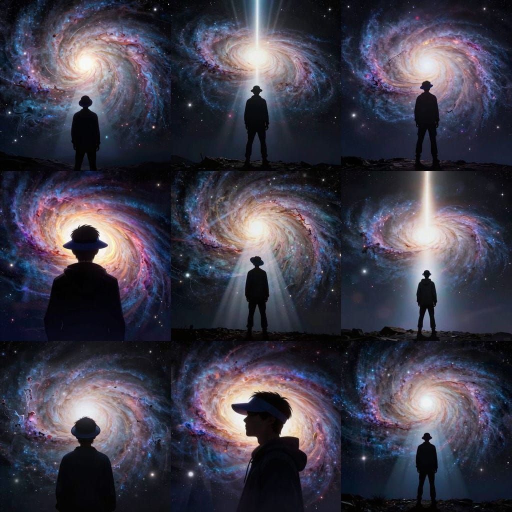 Person Gazes at Magical Spiral Galaxy in Concept Art Style