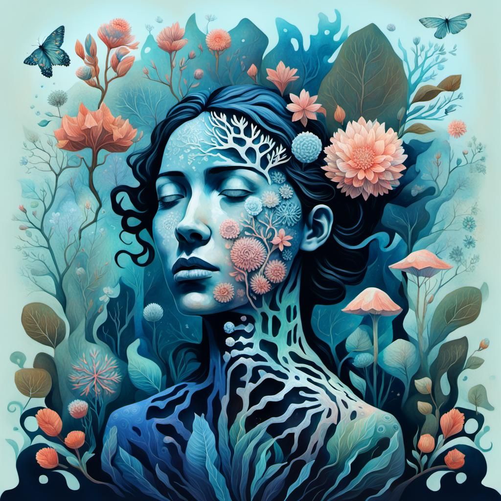 Abstract Woman in Pain: Mixed Media Art