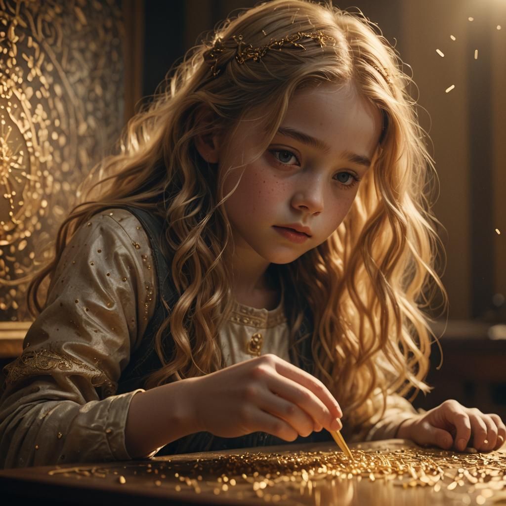 Golden Haired Girl in Moody, Detailed Lighting