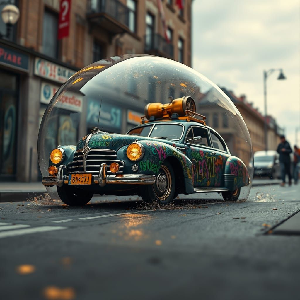 Golden Apple of Wonder Under Glass Dome in Whimsical Steam-P...