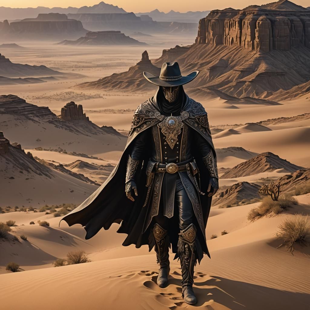 Ethereal Charro in Desert Twilight, Digital Painting