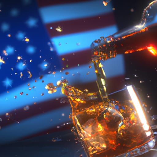 Rum Bottle Pouring with American Flag Backdrop