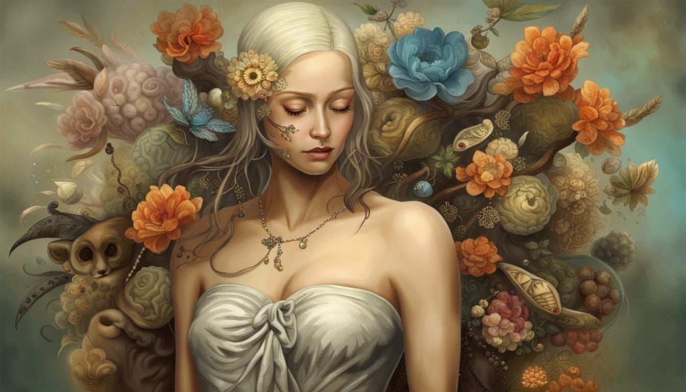 Surreal Woman with Flowers in Salvador Dali Style