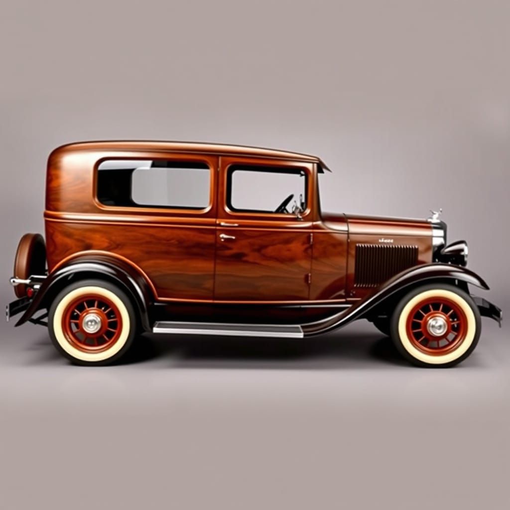 Wooden 1931 Ford Tudor Sedan Side View in Dark Mahogany