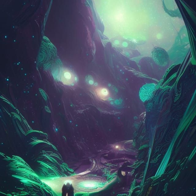 Glowing Green Cosmos and Sparkling Galaxy