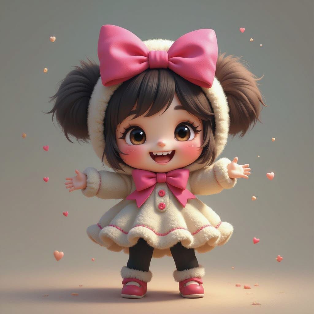 Girl Transforms into Toy Labubu in Matte Painting Style