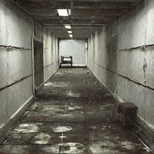 <lora:VHS:1.0> A dark hallway with one chair and candle