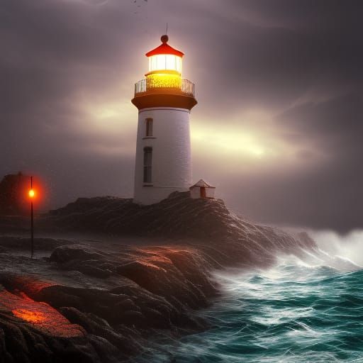 Lighthouse in Storm: Detailed Matte Painting