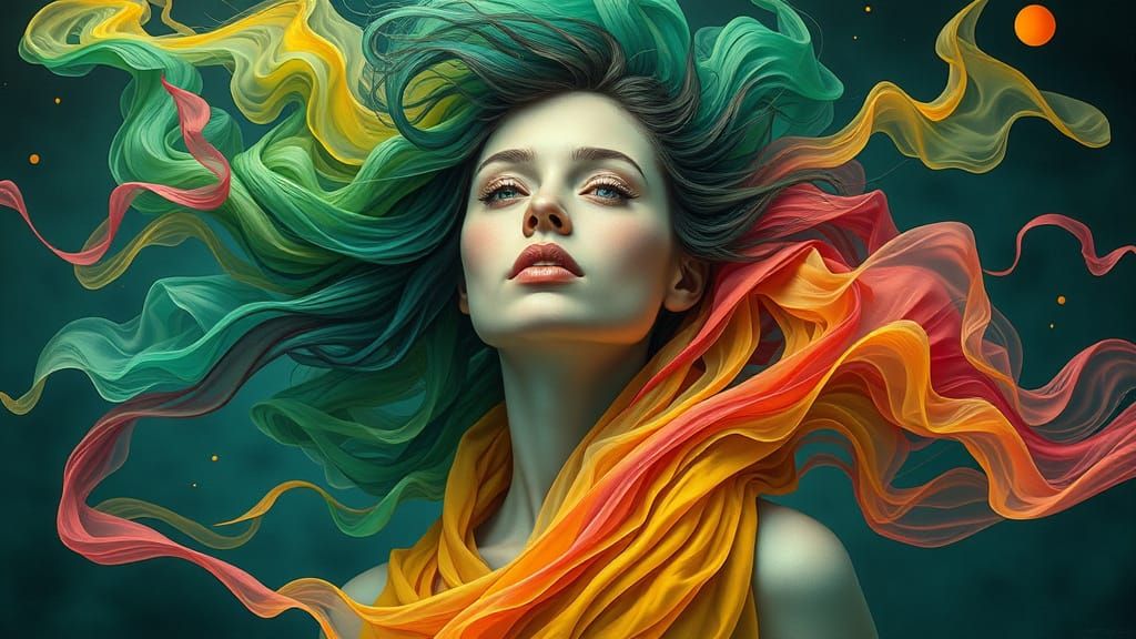 Surrealist Psychedelic Portrait of a Figure Emerging from Vi...