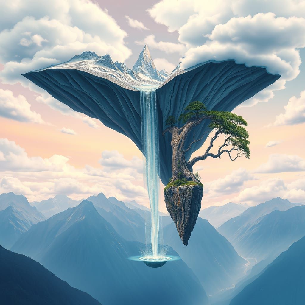Floating Mountains in a Weightless Surrealist Realm