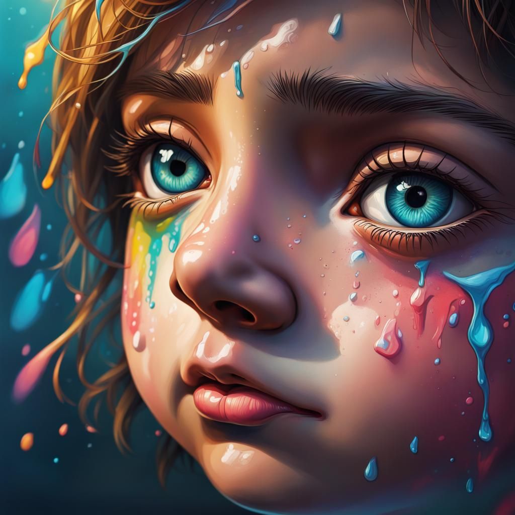 Detailed Hyperrealistic Portrait of Crying Girl