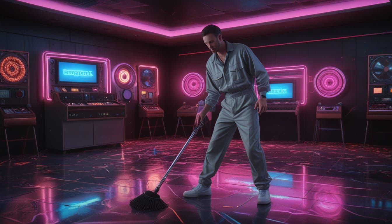 Surreal Discotheque Night Scene in Neon Hues