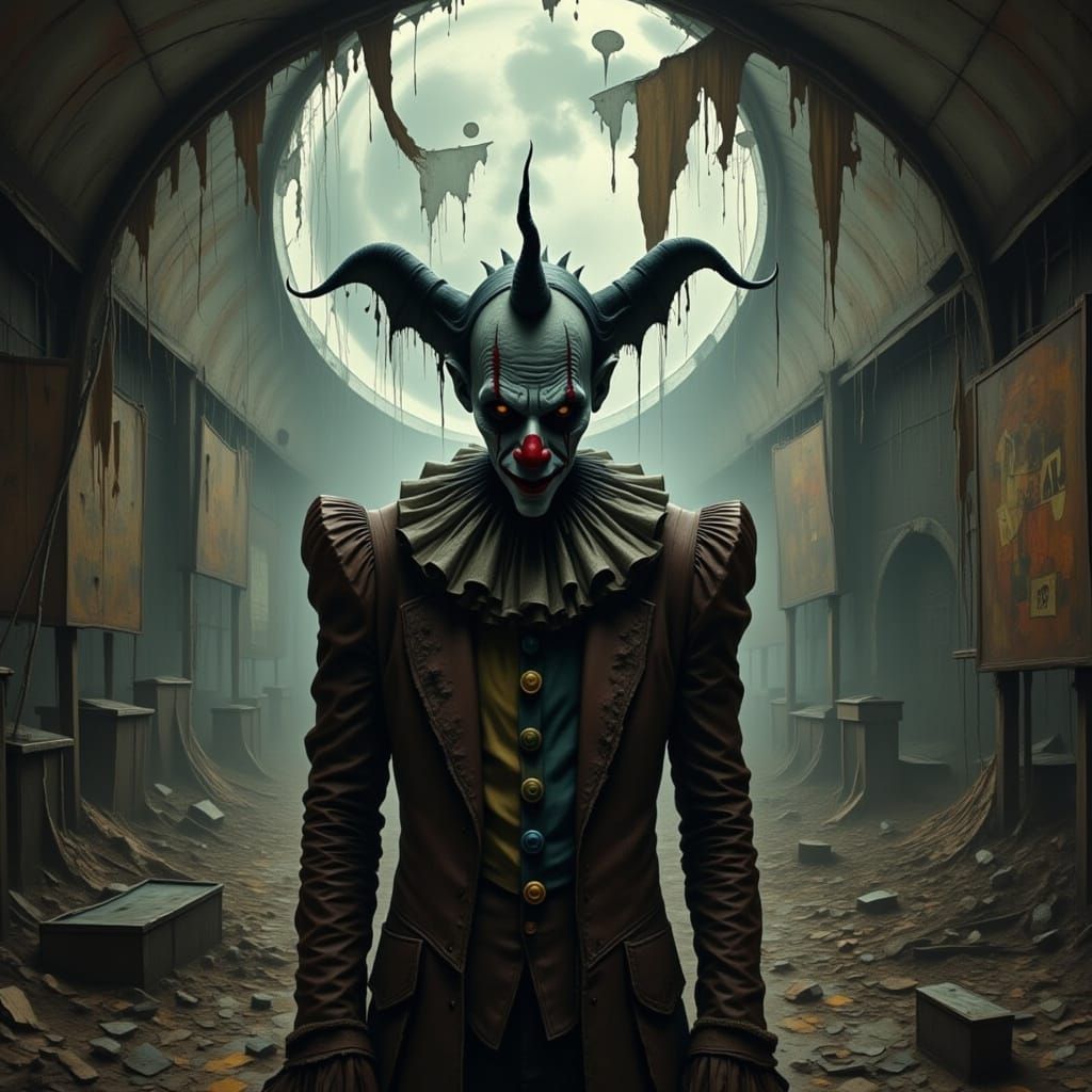 Creepy Clown in Dilapidated Circus Tent