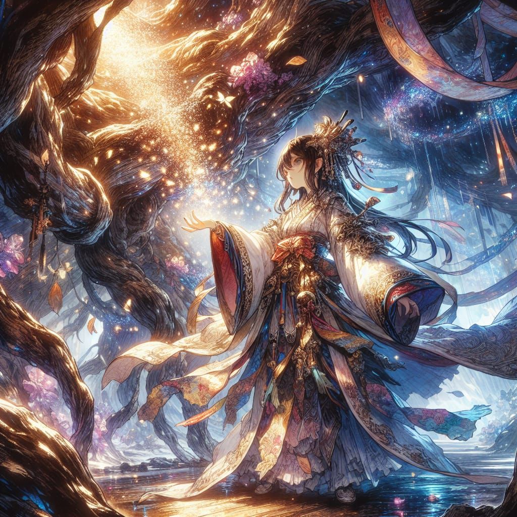 Ethereal Fantasy Maiden Under Ancient Magical Tree