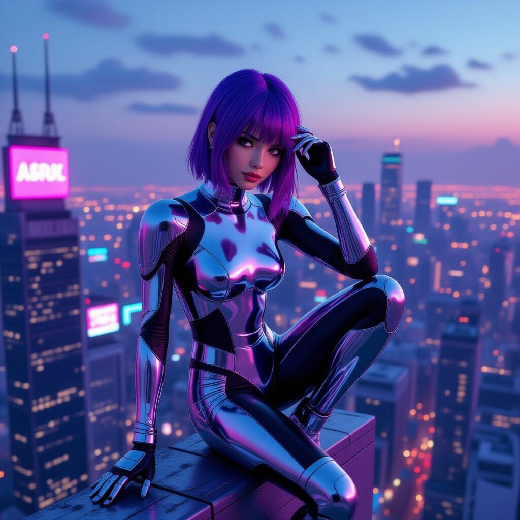 Cyberpunk Youth Overlooking Metropolis in Neon Glow