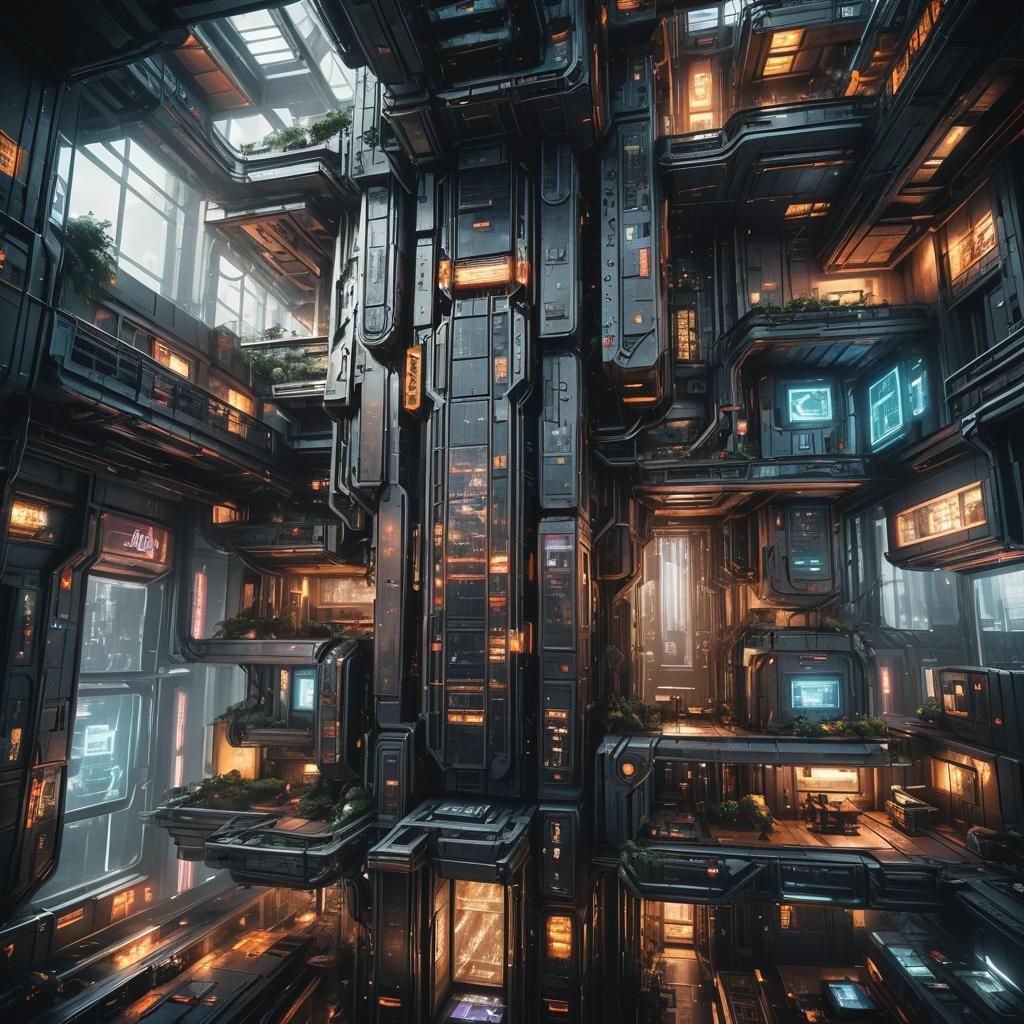 Cyberpunk Megatower Architectural Design in Film Style