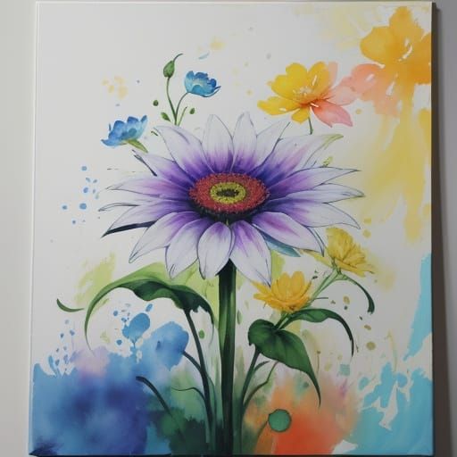 Clock Face Blooms from Flower in Gouache