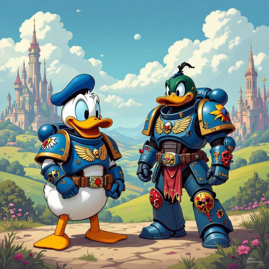 Donald and Daffy as Space Marines in Disney World
