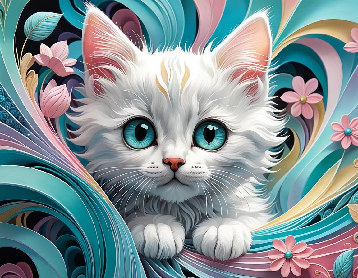 Kitten with Flower Petal Eyes in Whimsical Wonderland