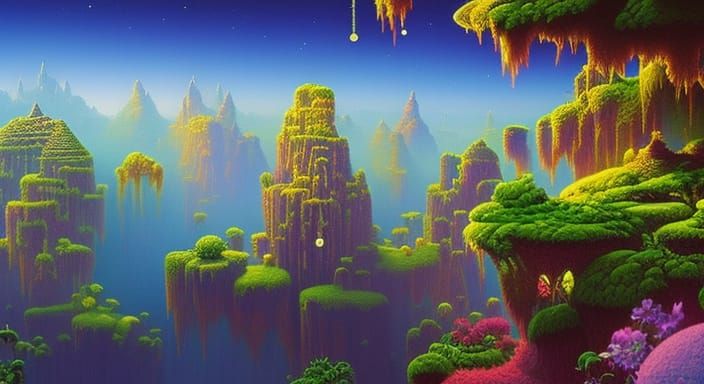 Ethereal Sky Islands with Floating Crystals