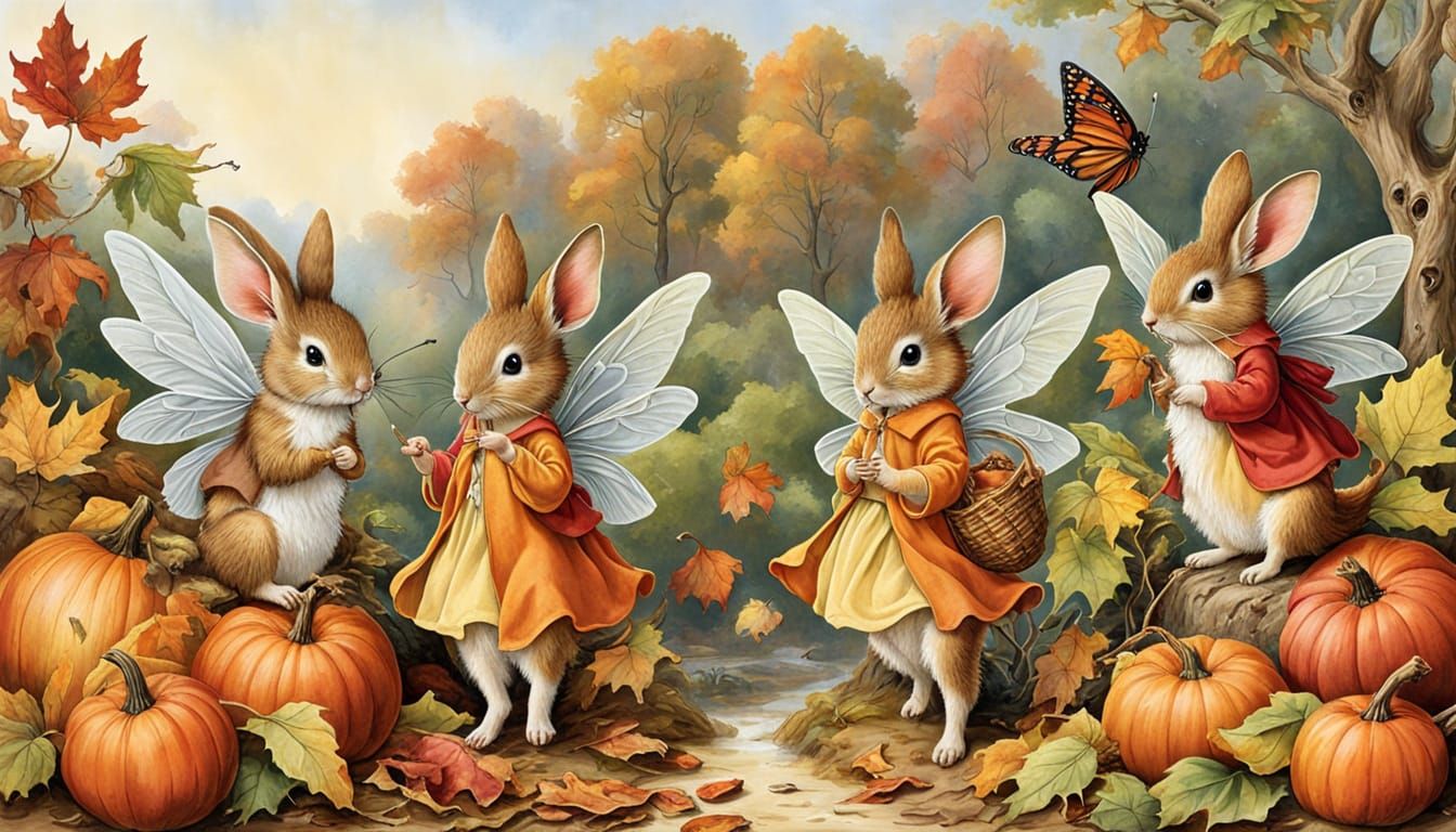 Beatrix Potter Style Fall Fairies Drawing