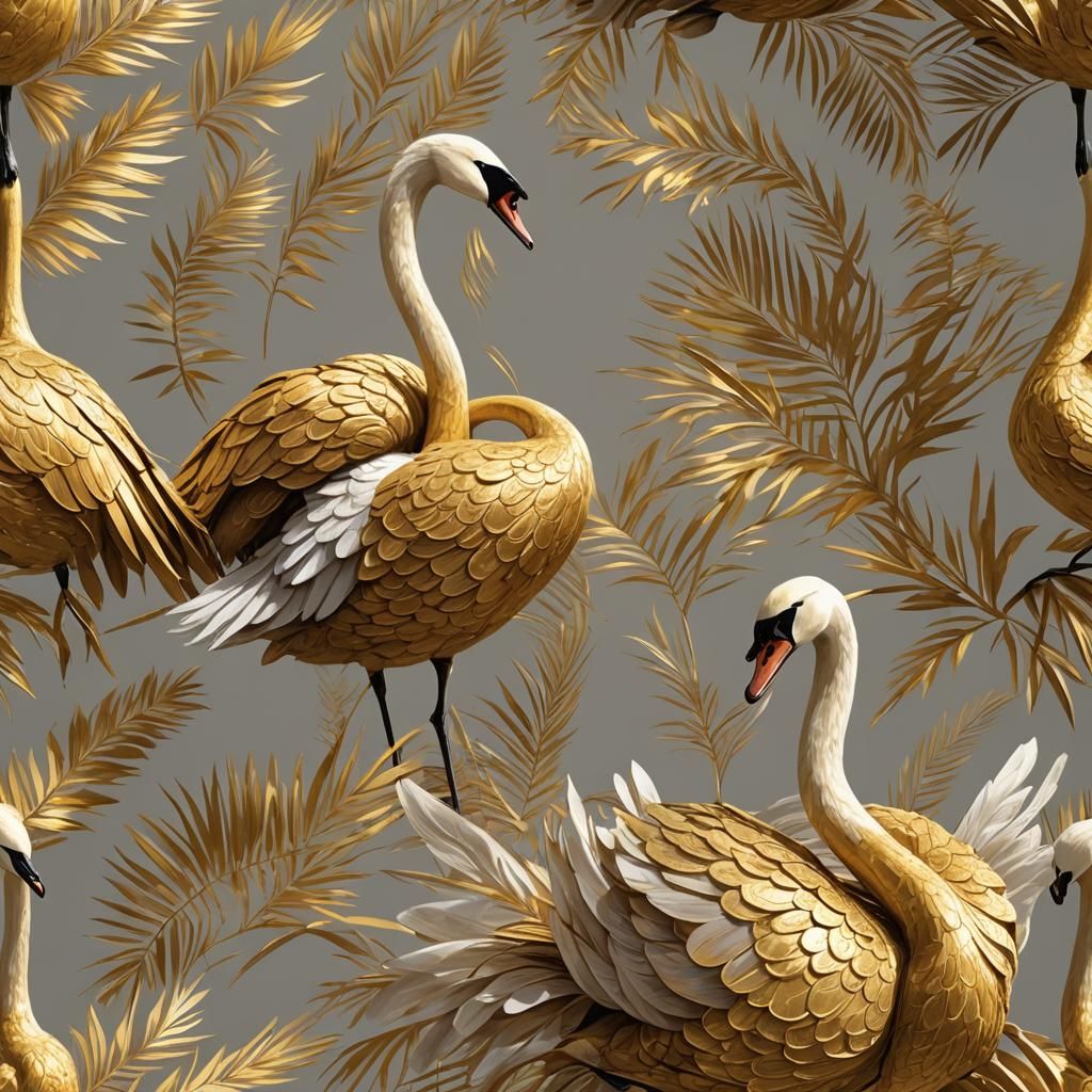 Animated Swan in Golden Dress Greets